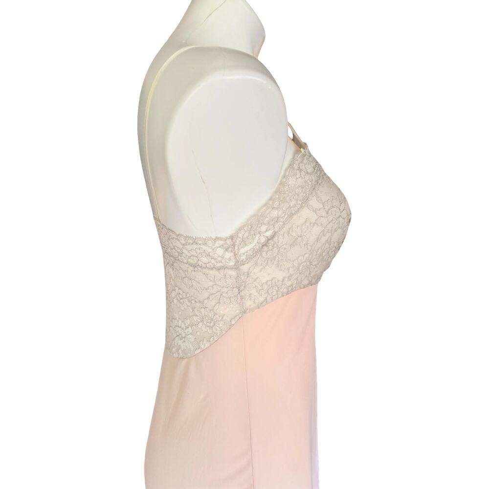 Vintage 60s Vanity Fair Blush Pink Nylon Tricot Slip Double Lace Bodice Hem  32 - Picture 6 of 11